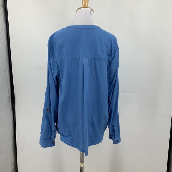 J Jill Shirt Women L Large Copen Blue Tab Sleeve Button Up Pockets Long Sleeve - Picture 8 of 14